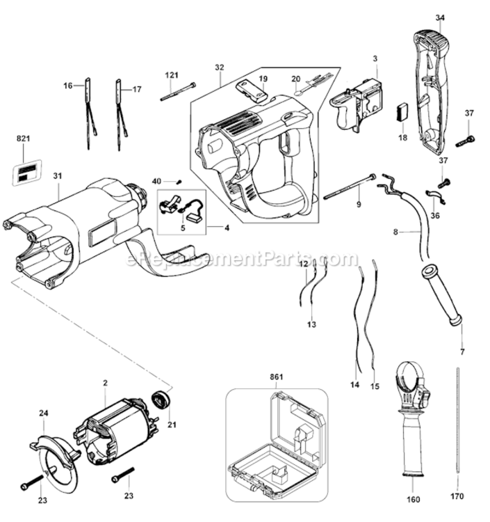 Page B Diagram and Parts List for Type 1 DeWALT Hammer Drill