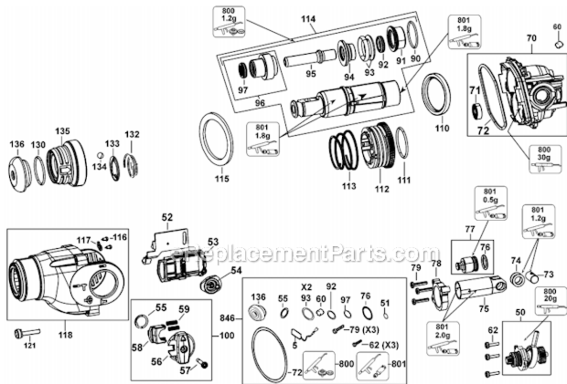 Page A Diagram and Parts List for Type 2 DeWALT Hammer Drill