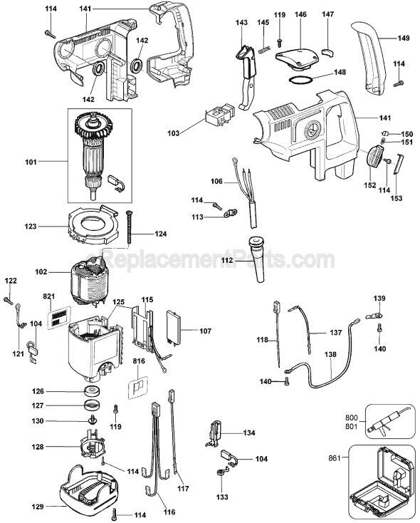 Page B Diagram and Parts List for Type 2 DeWALT Hammer Drill