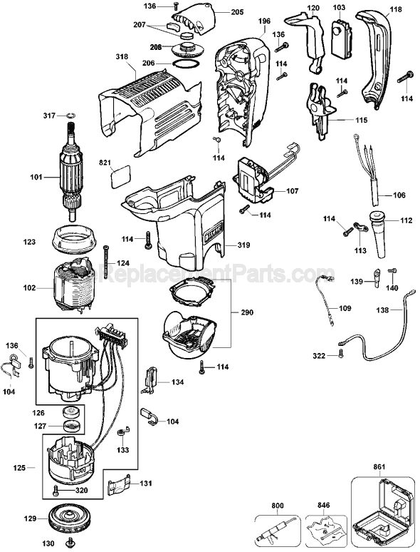 Page A Diagram and Parts List for Type 1 DeWALT Hammer Drill