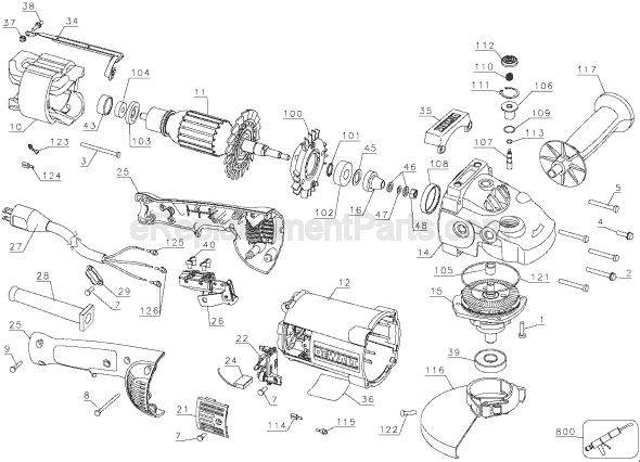 Page A Diagram and Parts List for Type 1 DeWALT Angle Grinder