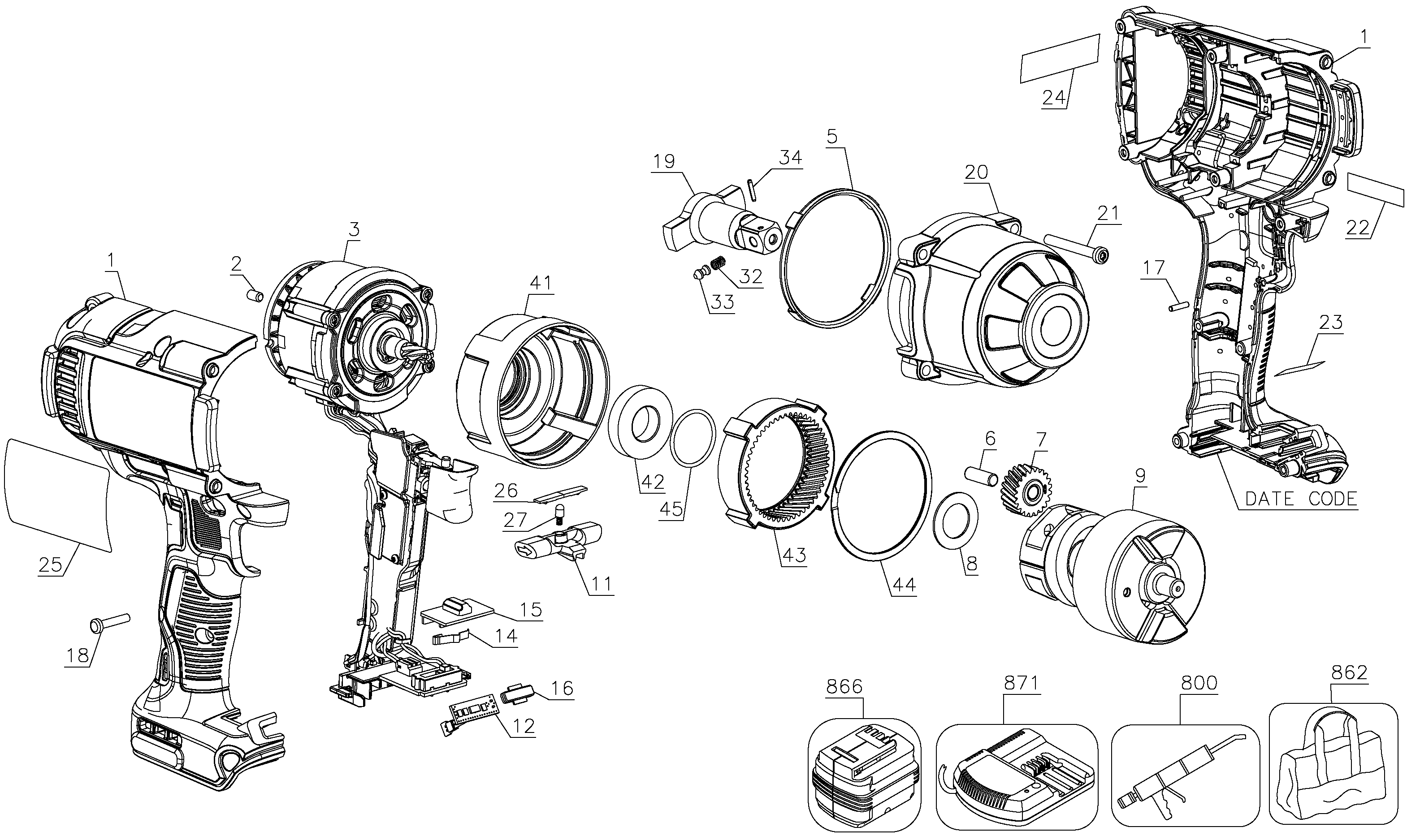 Page A Diagram and Parts List for 1 DeWALT Wrench