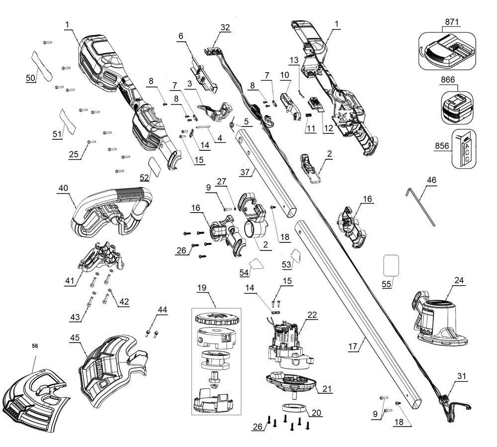 Exploded Diagram B Diagram and Parts List for Type 2 DeWALT Trimmer