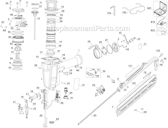 Page A Diagram and Parts List for  DeWALT Nailer