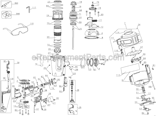 Page A Diagram and Parts List for Type 1 DeWALT Nailer