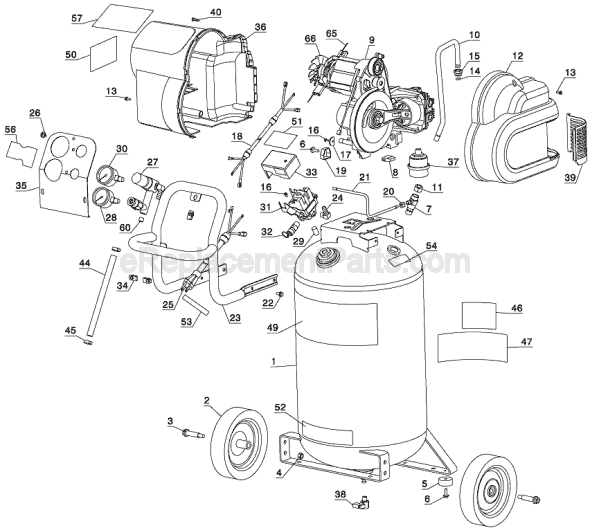 Page B Diagram and Parts List for Type 1 DeWALT Compressor