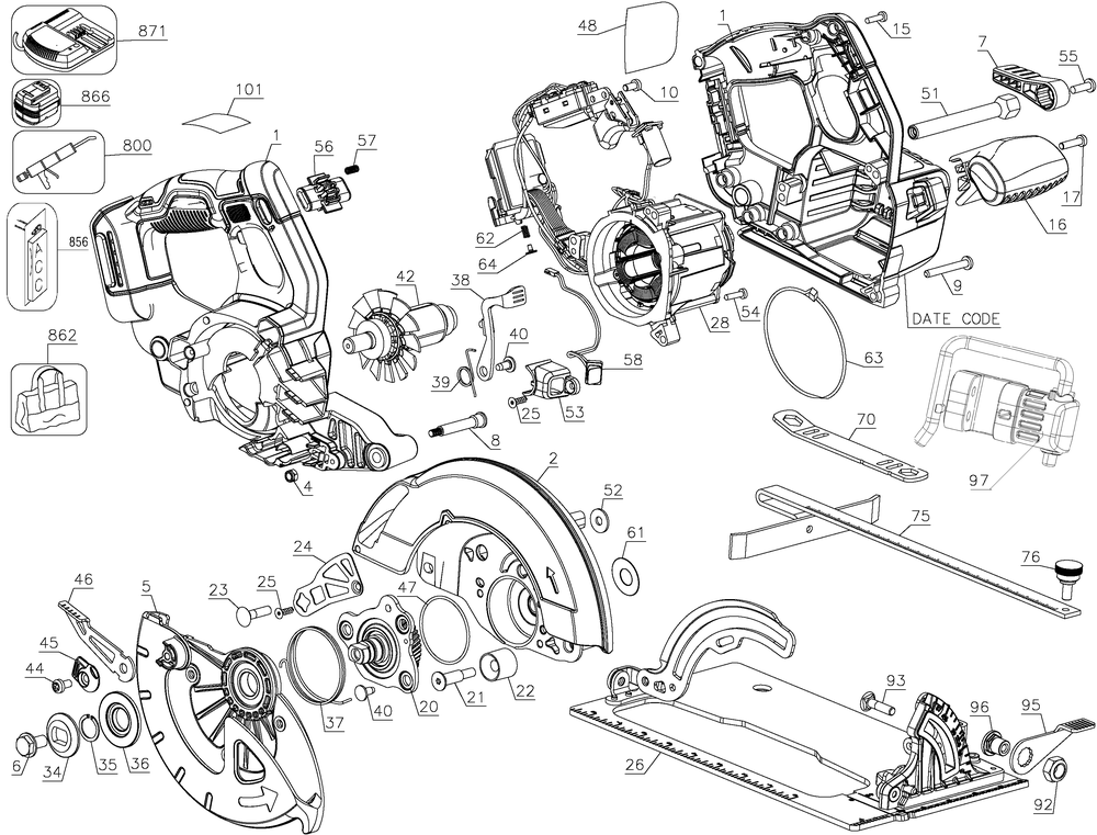 Diagram Diagram and Parts List for Type 3 DeWALT Circular Saw