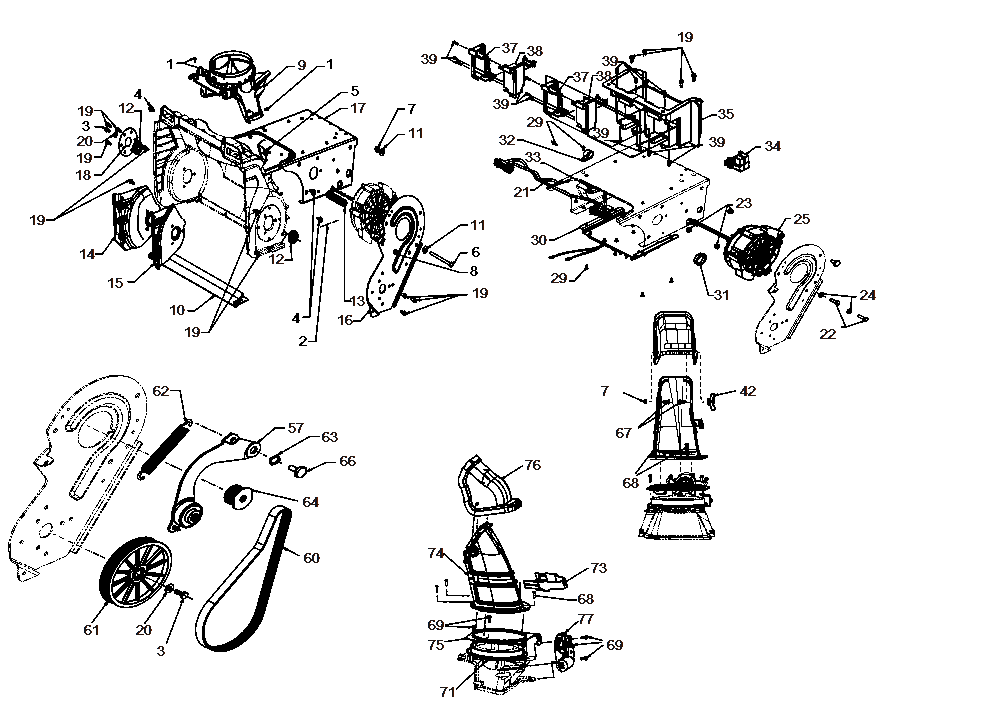 Diagram Diagram and Parts List for Type 1 DeWALT Snow Blower