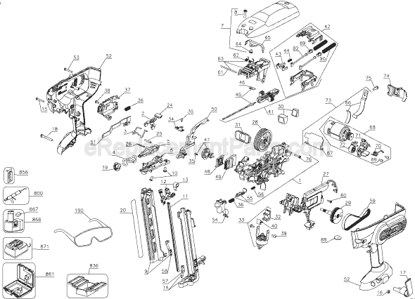 Page A Diagram and Parts List for Type 1 DeWALT