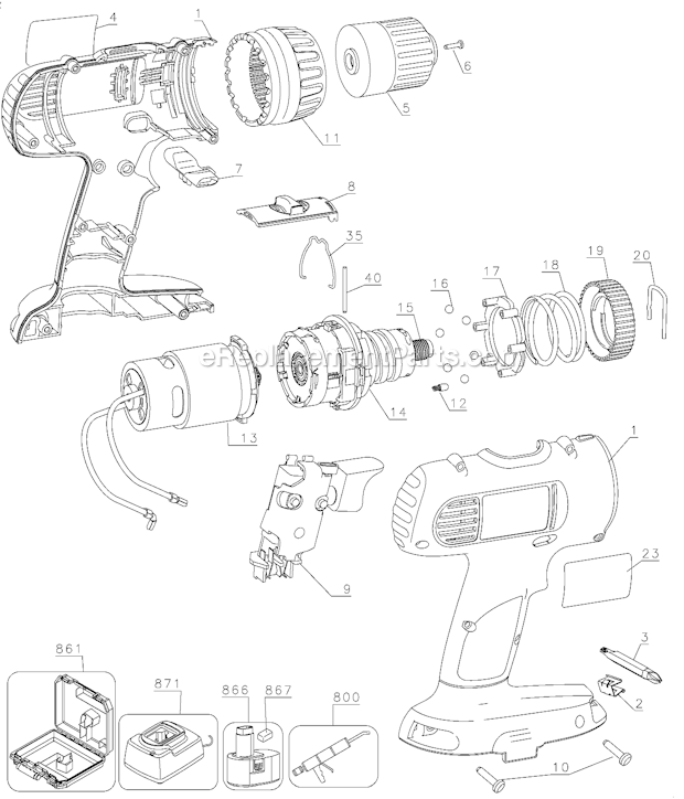 Page A Diagram and Parts List for  DeWALT Cordless Drill