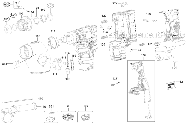 Page A Diagram and Parts List for Type 1 DeWALT Hammer Drill