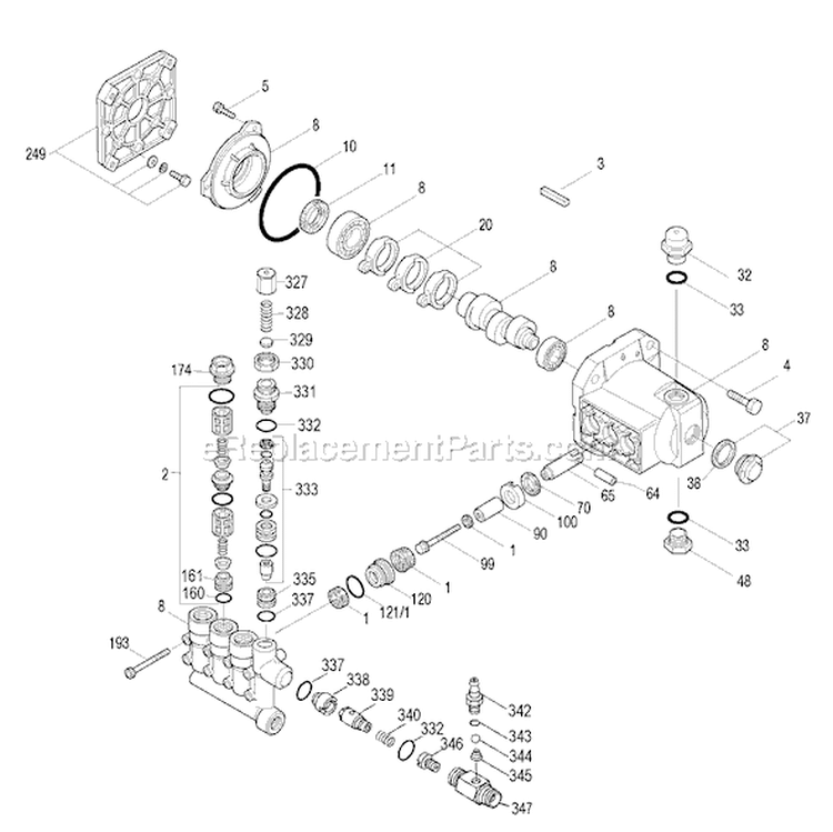 Page E Diagram and Parts List for Type 1 DeWALT Pressure Washer