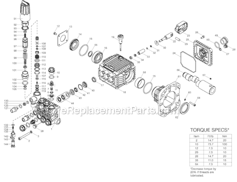 Page A Diagram and Parts List for Type 1 DeWALT Pressure Washer