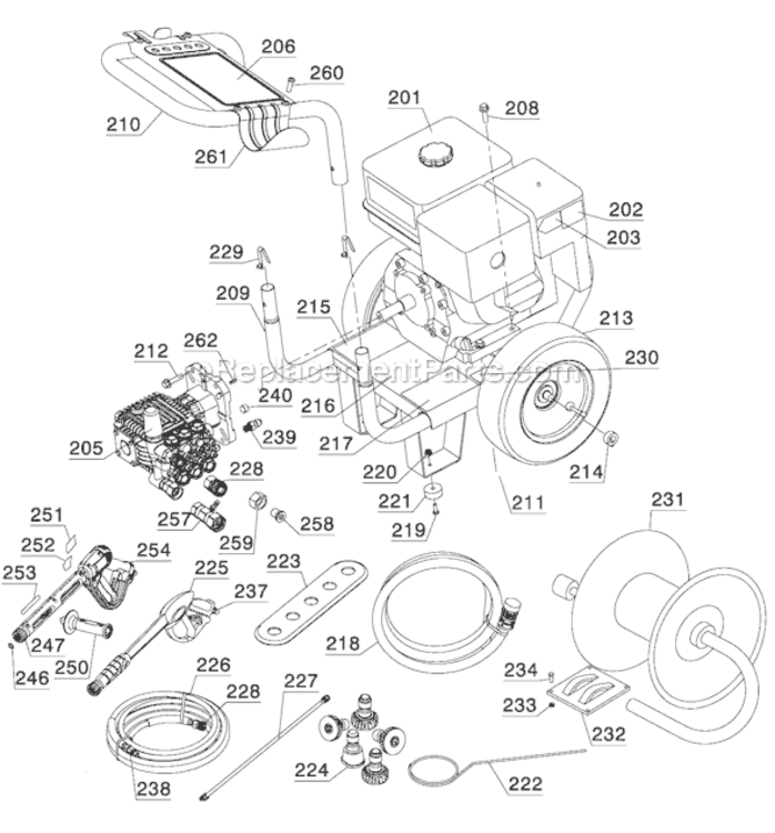 Page B Diagram and Parts List for Type 1 DeWALT Pressure Washer