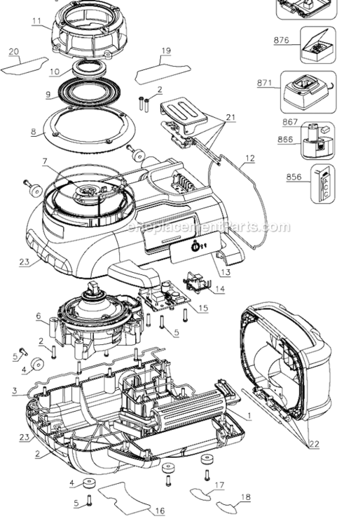 Page A Diagram and Parts List for Type 1 DeWALT Worklight & Flashlight