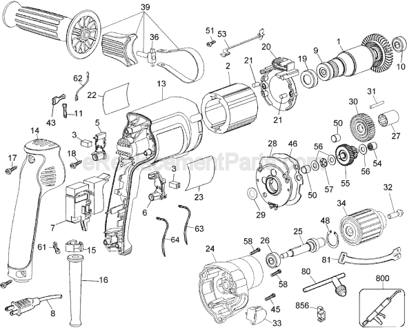 Page A Diagram and Parts List for Type 1 DeWALT