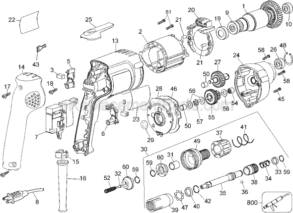 Page A Diagram and Parts List for Type 3 DeWALT Electric Drill