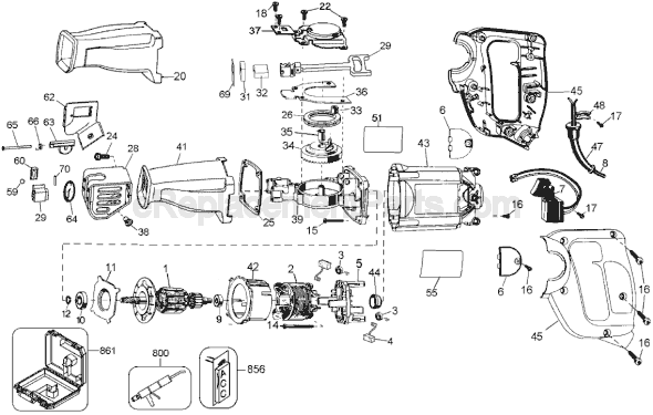 Page A Diagram and Parts List for Type 3 DeWALT Reciprocating Saw