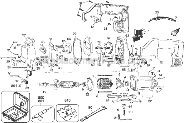 Page A Diagram and Parts List for Type 1 DeWALT Jig Saw