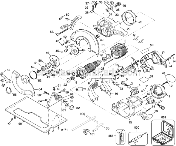 Page A Diagram and Parts List for Type 2 DeWALT Circular Saw