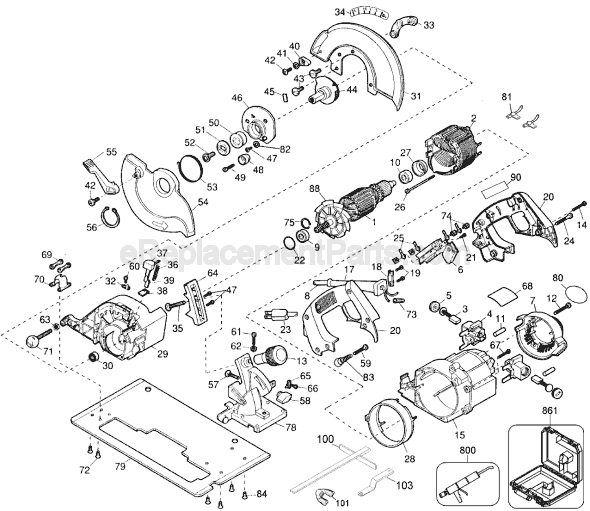 Page A Diagram and Parts List for Type 1 DeWALT Circular Saw