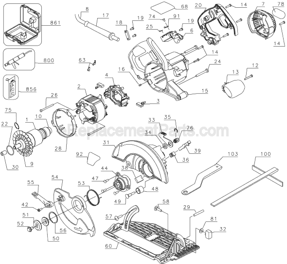 Page A Diagram and Parts List for Type 2 DeWALT Circular Saw