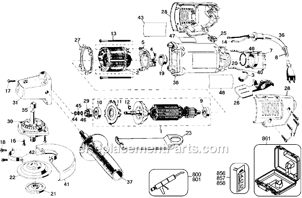 Page A Diagram and Parts List for Type 2 DeWALT Angle Grinder
