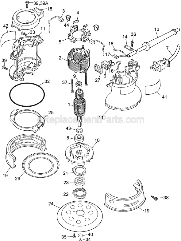 Page A Diagram and Parts List for Type 1 DeWALT