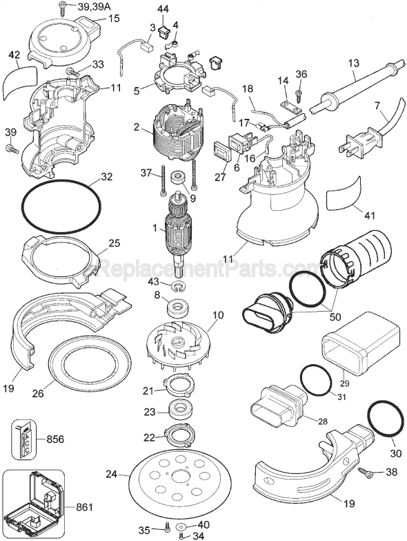 Page A Diagram and Parts List for Type 1 DeWALT