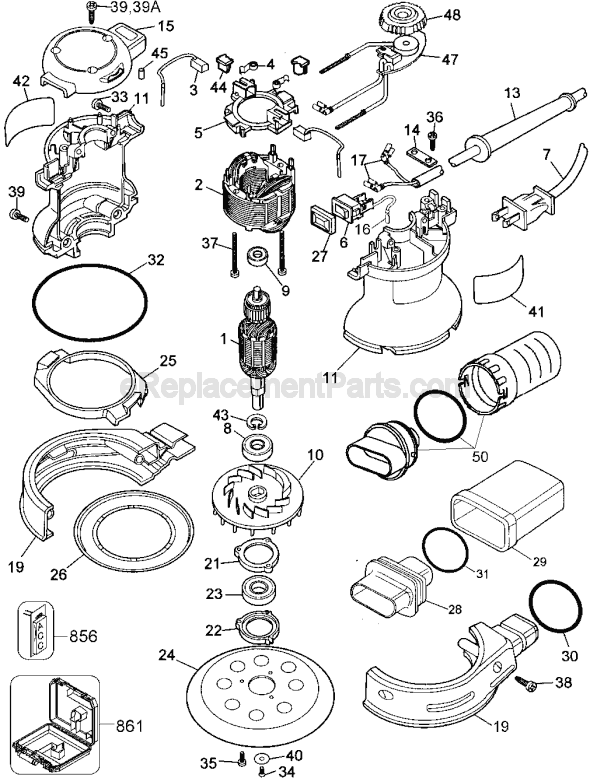 Page A Diagram and Parts List for Type 1 DeWALT Sander Polisher