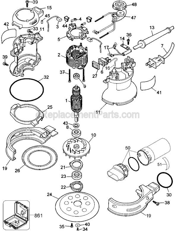 Page A Diagram and Parts List for Type 2 DeWALT Sander Polisher