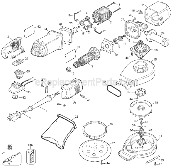 Page A Diagram and Parts List for Type 1 DeWALT Sander Polisher