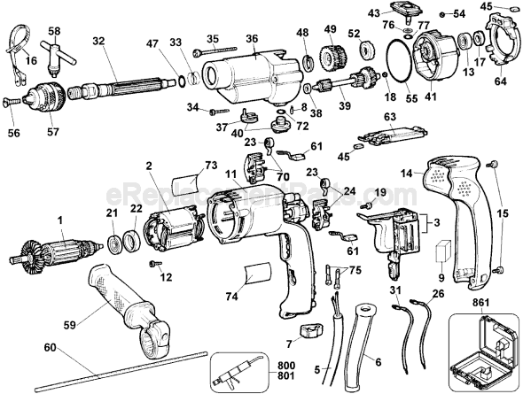 Page A Diagram and Parts List for Type 1 DeWALT Hammer Drill