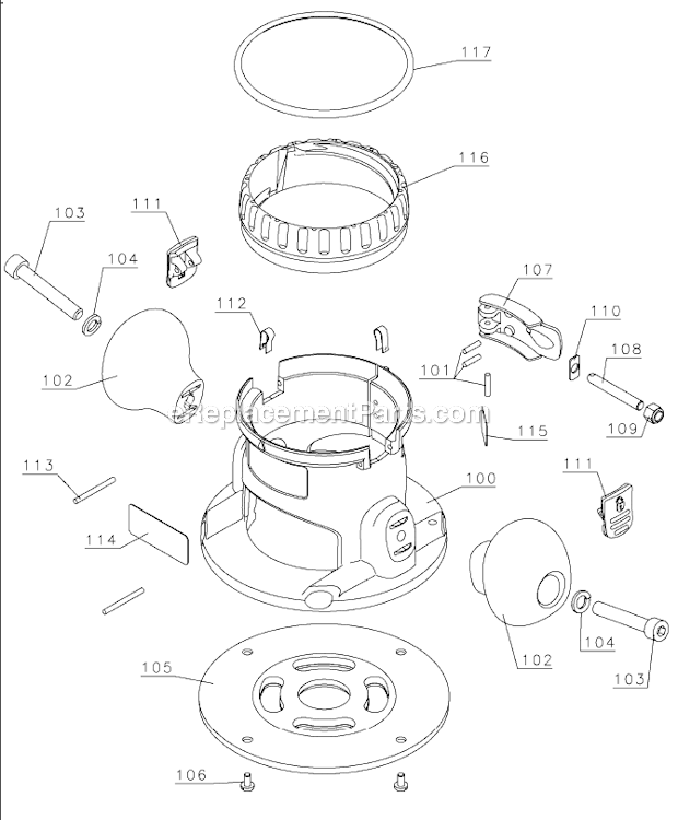 Page A Diagram and Parts List for Type 1 DeWALT Router