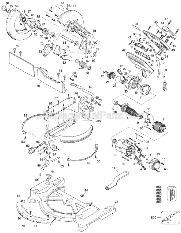 Page A Diagram and Parts List for Type 2 DeWALT Miter Saw