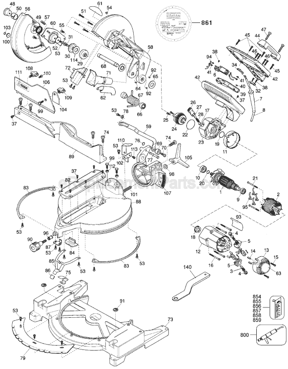 Page A Diagram and Parts List for Type 4A DeWALT Miter Saw