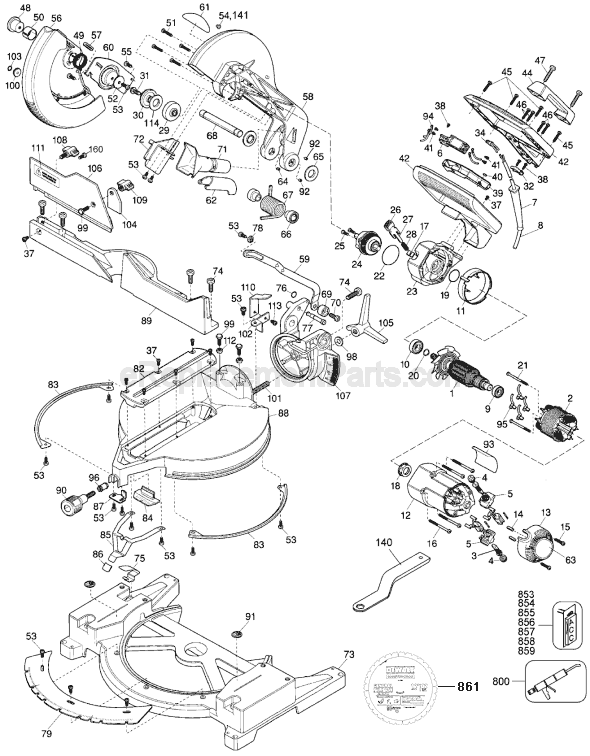 Page A Diagram and Parts List for Type 4 DeWALT Miter Saw