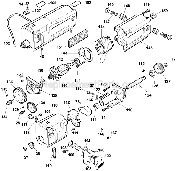 Page A Diagram and Parts List for Type 1 DeWALT Planer Jointer