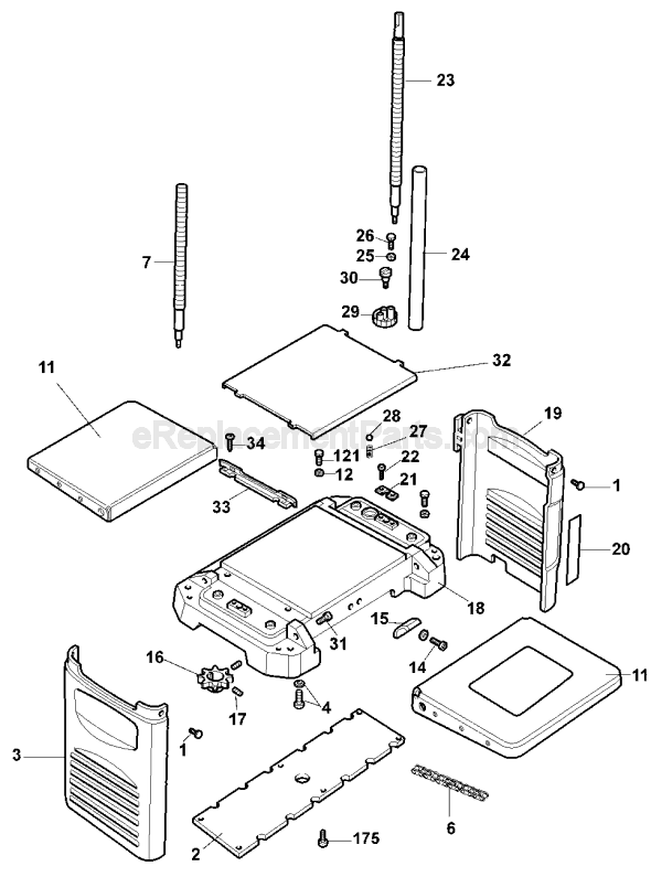Page B Diagram and Parts List for Type 1 DeWALT Planer Jointer