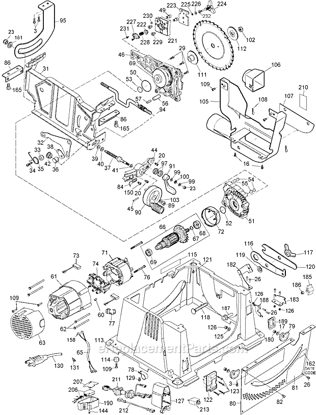 Page B Diagram and Parts List for Type 6 DeWALT Table Saw