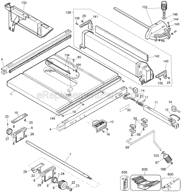 Page B Diagram and Parts List for Type 3 DeWALT Table Saw