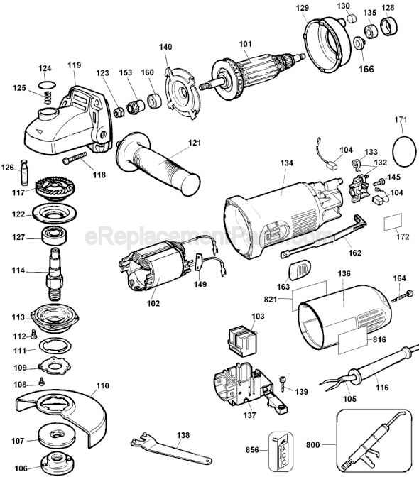 Page A Diagram and Parts List for Type 3 DeWALT Angle Grinder