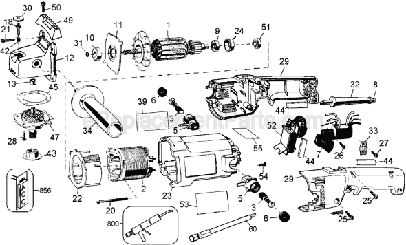 Page A Diagram and Parts List for Type 1 DeWALT Sander Polisher