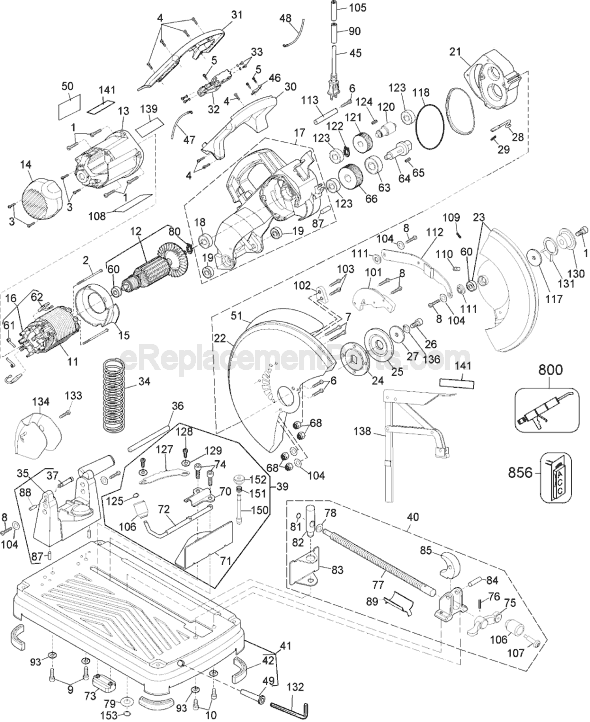 Page A Diagram and Parts List for Type 2 DeWALT Chop Saw