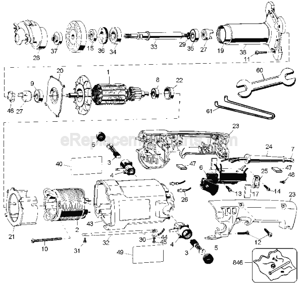 Page A Diagram and Parts List for Type 1 DeWALT Angle Grinder