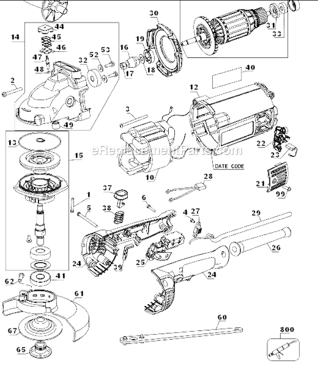 Page A Diagram and Parts List for Type 4 DeWALT Angle Grinder