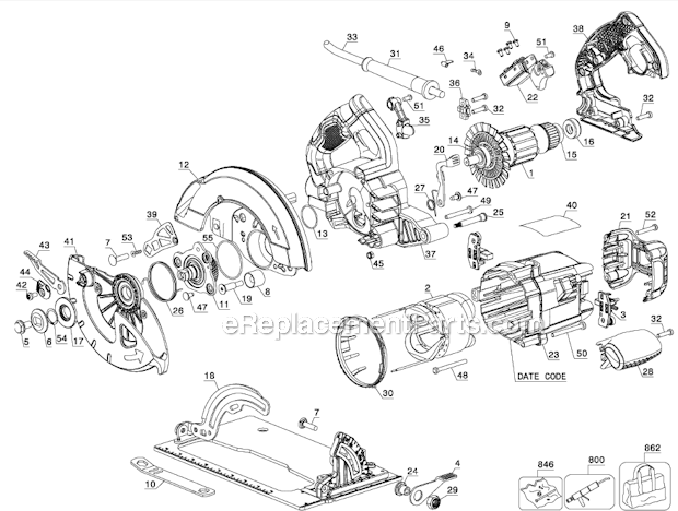 Page A Diagram and Parts List for Type 1 DeWALT Circular Saw