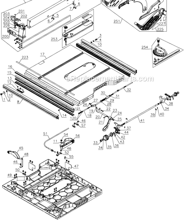 Page A Diagram and Parts List for Type 1 DeWALT Table Saw