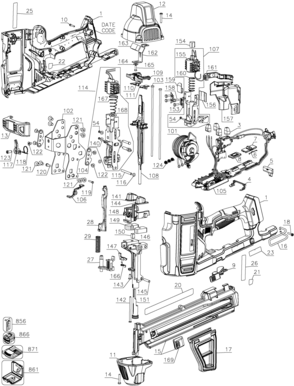 Default Diagram and Parts List for Type 1 DeWALT Nailer
