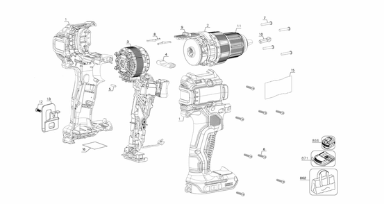 Exploded Diagram A Diagram and Parts List for Type 11 DeWALT Cordless Drill